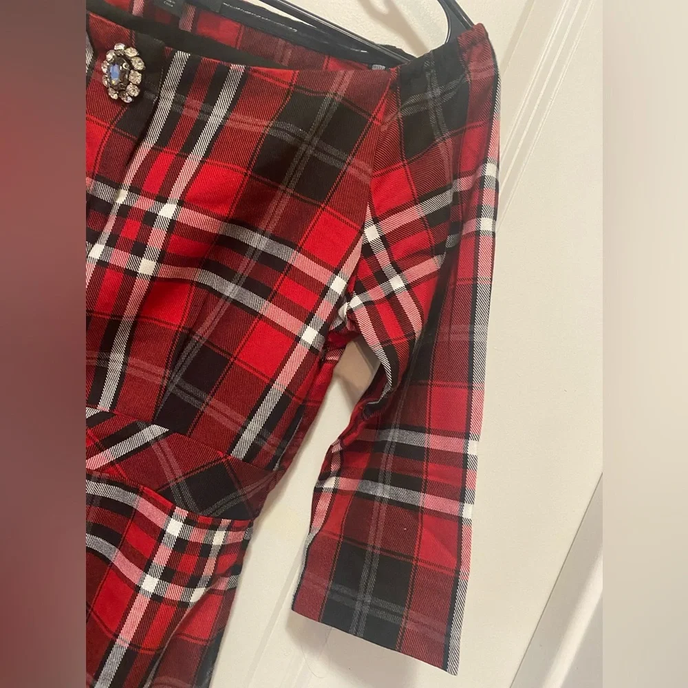 Boston Proper Red and Black Plaid Long Sleeve Dress - Picture 4 of 7